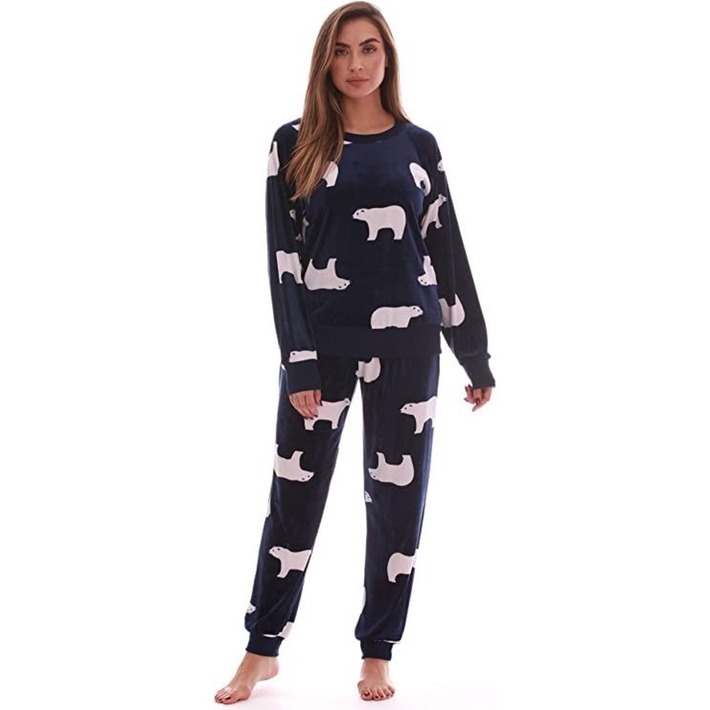 #followme Women’s Jogger Pajama Pants Set Ultra-Soft Velour PJs- Polar Bear